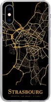 Geschikt voor iPhone X hoesje - Strasbourg - Kaart - Goud - Siliconen Telefoonhoesje