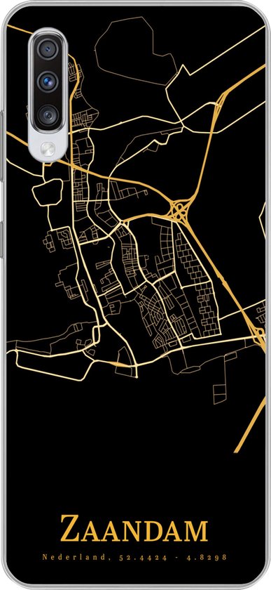 Telefoonhoesje Geschikt voor Samsung Galaxy A70 hoesje - Zaandam - Kaart - Goud - Siliconen Telefoonhoesje