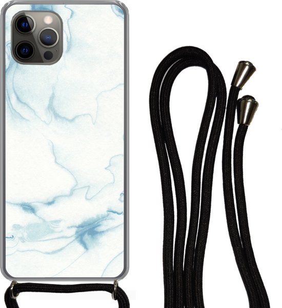 Cordon téléphonique - Chaîne téléphonique - Étui avec cordon Convient pour iPhone 12 Pro Max - Imprimé marbre - Wit - Motif - Siliconen - Bandoulière - Étui de téléphone avec cordon