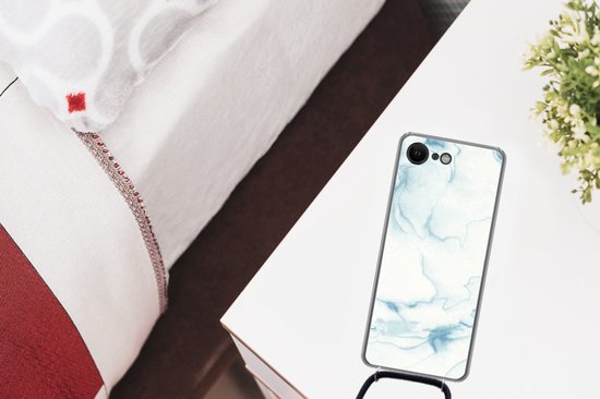 Cordon téléphonique - Chaîne téléphonique - Étui avec cordon iPhone SE 2020 - Marbre - Wit - Motif - Siliconen - Bandoulière - Étui téléphone avec cordon