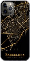Geschikt voor iPhone 12 Pro hoesje - Barcelona - Kaart - Goud - Siliconen Telefoonhoesje