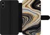 Bookcase Geschikt voor iPhone XS Max telefoonhoesje - Marmer print - Goud - Grijs - Met vakjes - Wallet case met magneetsluiting