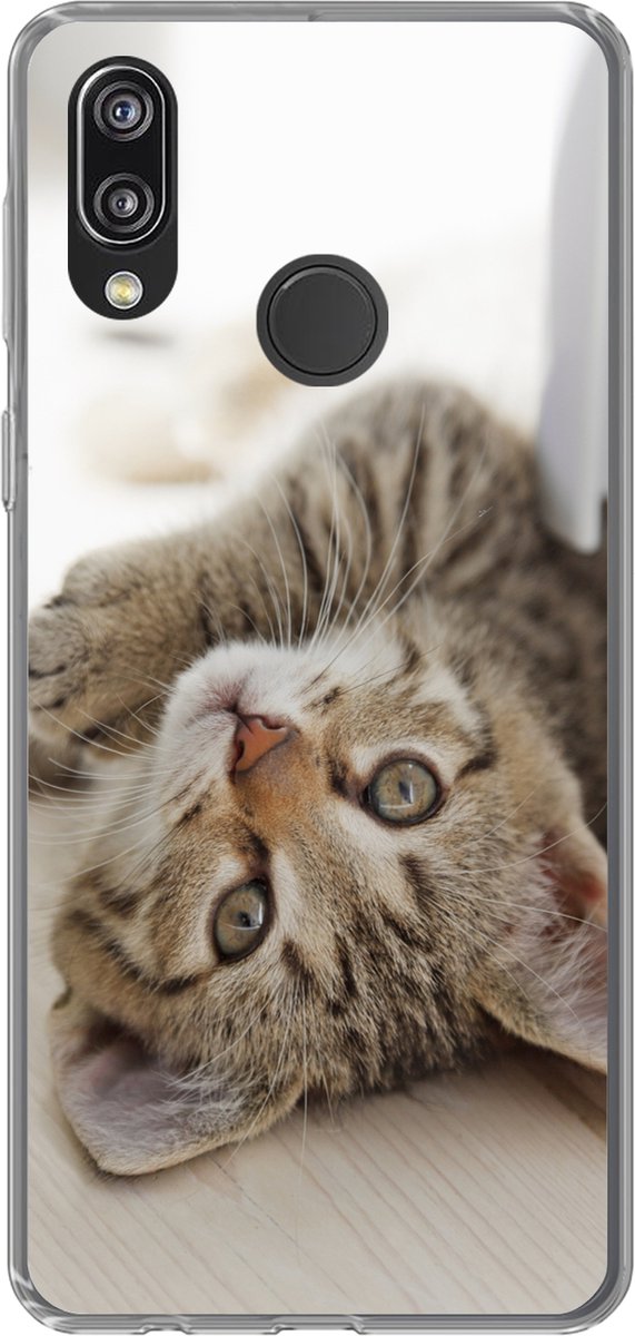 Telefoonhoesje Geschikt voor Huawei P20 Lite (2020) hoesje - Kitten - Zon - Bruin - Meisjes - Kinderen - Jongens - Kindje - Siliconen Telefoonhoesje Telefoonhoesje