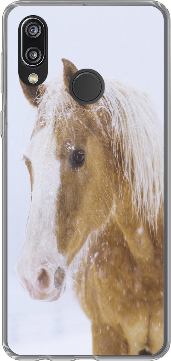 Telefoonhoesje Geschikt voor Huawei P20 Lite (2020) hoesje - Paard - Sneeuw - Winter - Siliconen Telefoonhoesje Telefoonhoesje