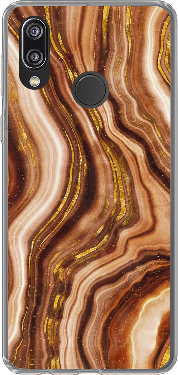 Telefoonhoesje Geschikt voor Huawei P20 Lite (2020) hoesje - Marmer print - Gouden - Lijn - Siliconen Telefoonhoesje Telefoonhoesje