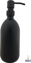 Zeepdispenser | Zeeppompje | Blanco | mat zwart glas | 500ml | Zonder sticker | Mat zwart metaal pomp | Glas