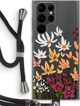 Case Company® - Samsung Galaxy S22 Ultra hoesje met Koord - Painted wildflowers - Telefoonhoesje met Zwart Koord - Bescherming aan alle Kanten en Over de Schermrand