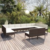 12-delige Loungeset met kussens poly rattan bruin