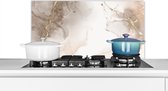 Spatscherm keuken 90x45 cm - Kookplaat achterwand Marmer - Goud - Sepia - Muurbeschermer - Spatwand fornuis - Hoogwaardig aluminium