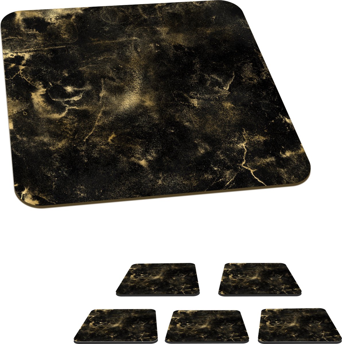 Onderzetters voor glazen - Goud - Zwart - Luxe - Structuur - 10x10 cm - Glasonderzetters - 6 stuks