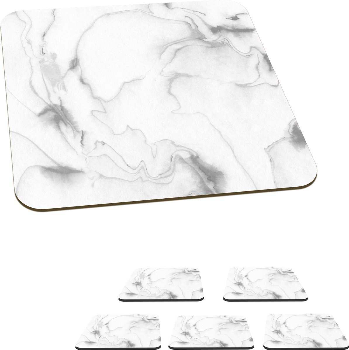 Onderzetters voor glazen - Marmer - Wit - Patronen - 10x10 cm - Glasonderzetters - 6 stuks