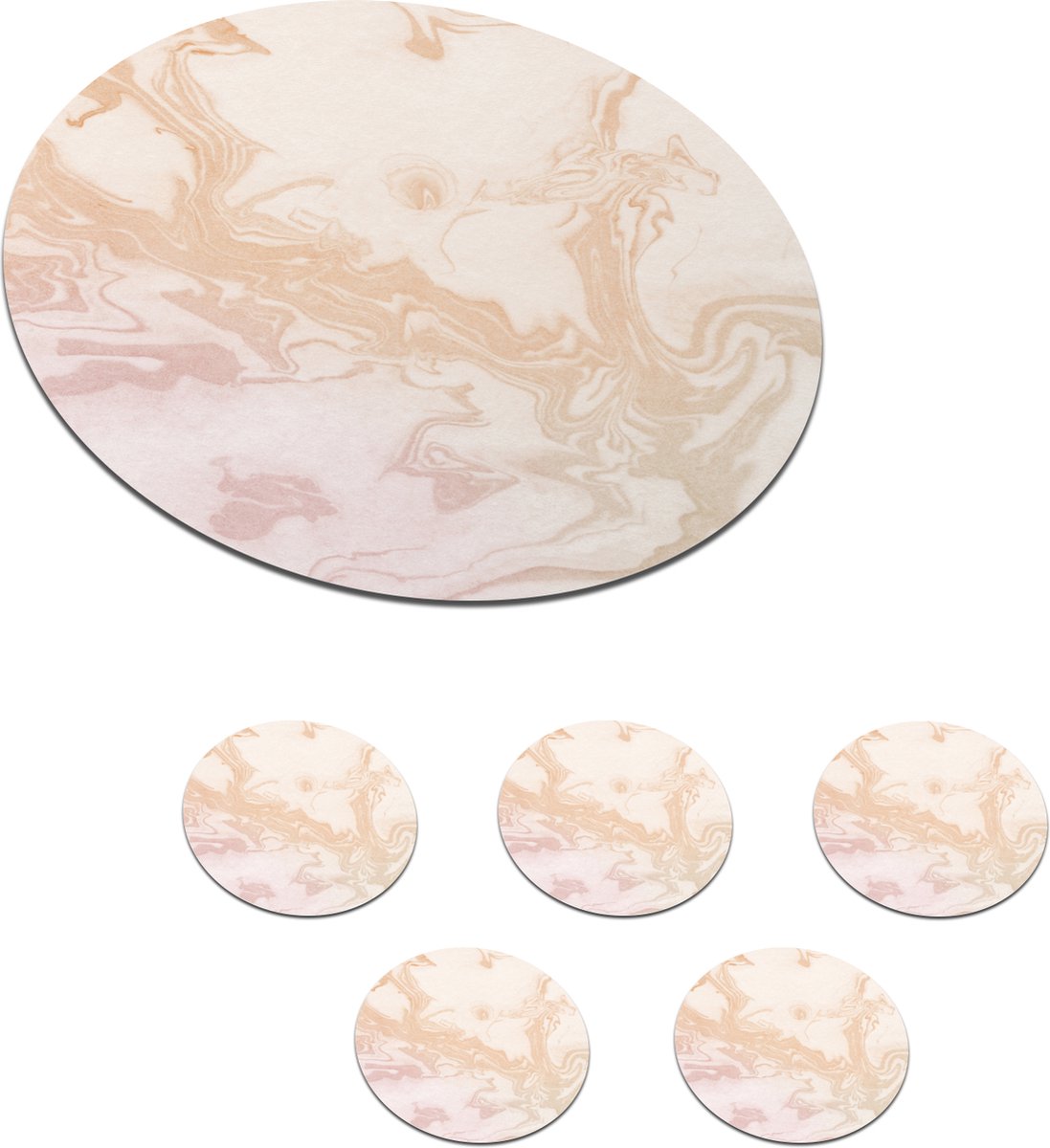 Onderzetters voor glazen - Rond - Marmer - Roze - Wit - 10x10 cm - Glasonderzetters - 6 stuks