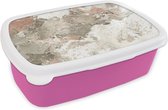Broodtrommel Roze - Lunchbox - Brooddoos - Wit - Graniet - Keien - 18x12x6 cm - Kinderen - Meisje