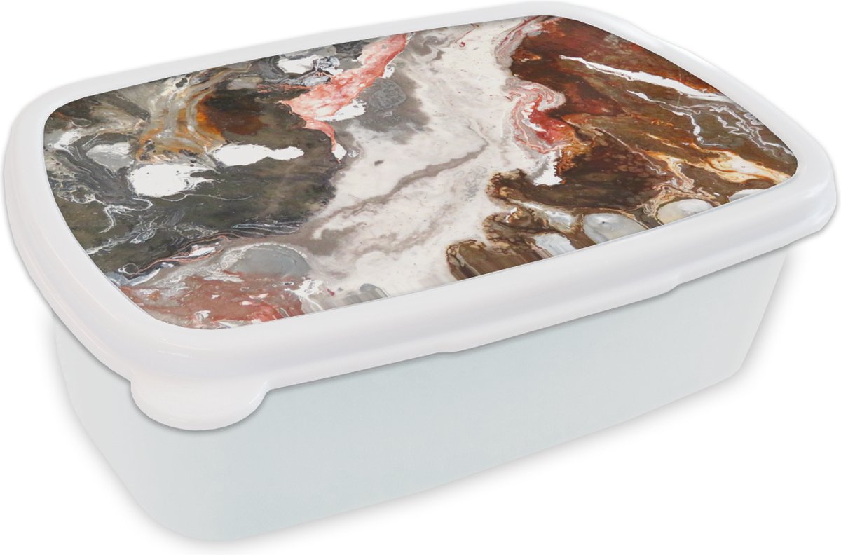 Broodtrommel Wit - Lunchbox - Brooddoos - Regenboog - Graniet - Kristal - 18x12x6 cm - Volwassenen