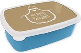 Broodtrommel Blauw - Lunchbox - Brooddoos - Quotes - Schort - Koken - Apron - Kook held - Spreuken - 18x12x6 cm - Kinderen - Jongen