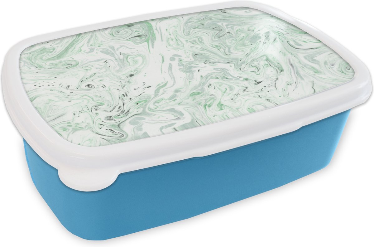 Broodtrommel Blauw - Lunchbox - Brooddoos - Marmer - Groen - Lijn - 18x12x6 cm - Kinderen - Jongen