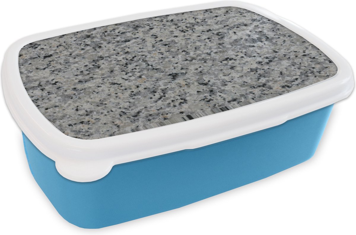 Broodtrommel Blauw - Lunchbox - Brooddoos - Grijs - Graniet - Keien - 18x12x6 cm - Kinderen - Jongen