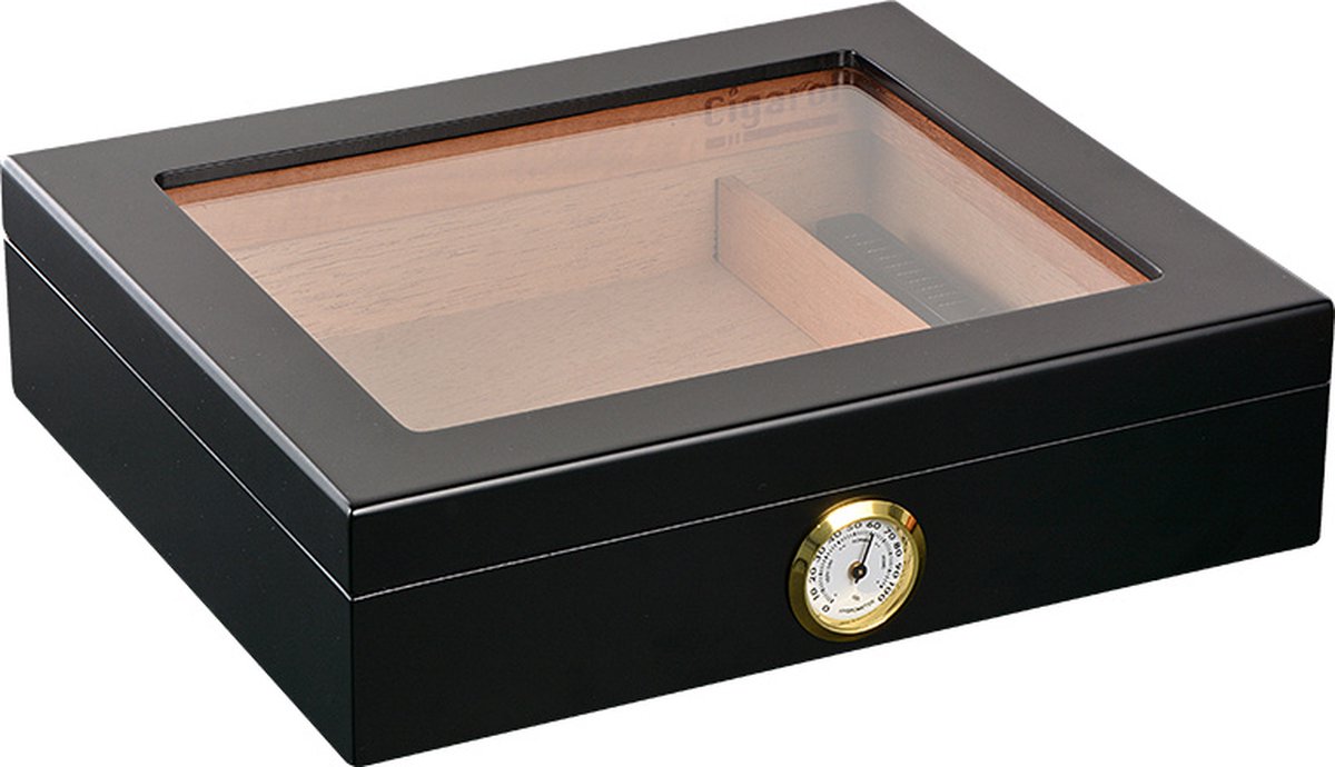 Goedkoopste Humidor LUX zwart - Sigarendoos Met Glazen Venster - Voor Sigaren