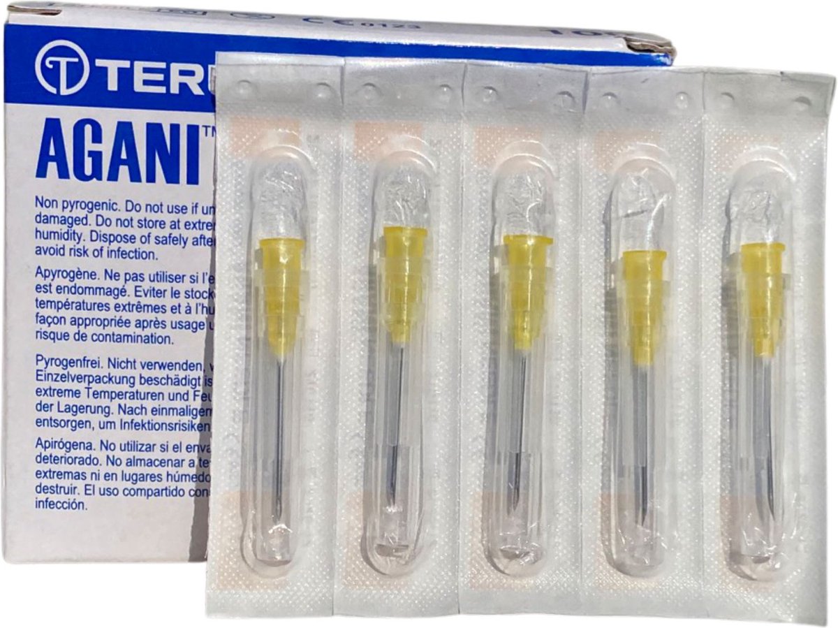 Terumo - Gelaat Steriele Naalden - 20g - 0.9 x 25 mm - Geel - Gerstkorrel - Milia - Comedonen - 100 Stuks