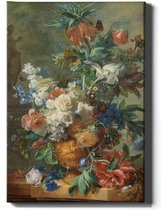 Walljar - Van Huysum - Stilleven met Bloemen en Vlinders - Muurdecoratie - Canvas schilderij
