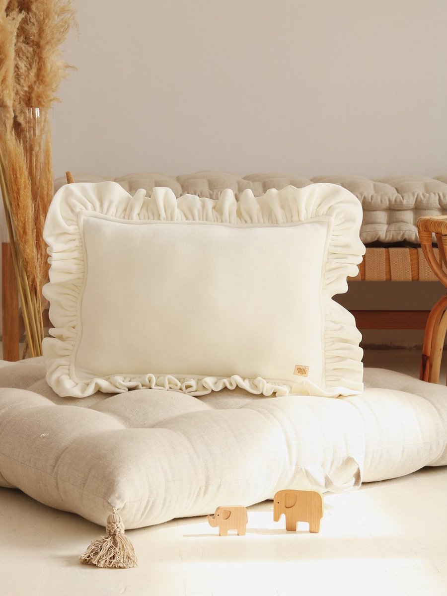 Sierkussen Met Franje - Velvet - 40x60x10cm - Wit - Rechthoekig - Moi Mili