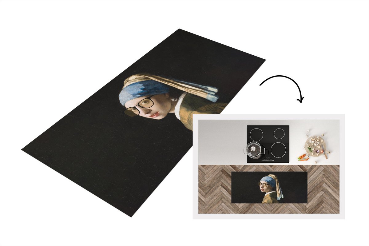 KitchenYeah Keukenloper - Loper keuken - Meisje met de parel - Vermeer - Bril - 120x50 cm - Keukenloper vinyl Multicolor
