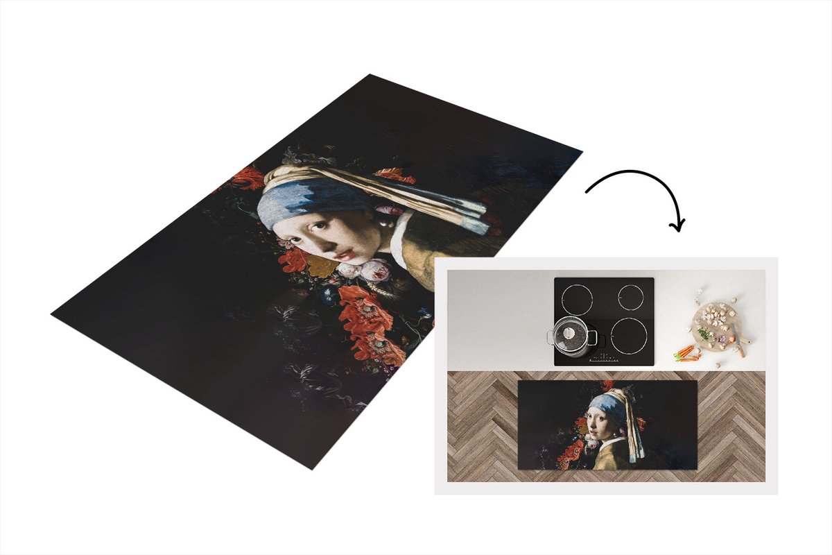 KitchenYeah Keukenloper - Loper keuken - Meisje met de parel - Johannes Vermeer - Bloemen - 120x60 cm - Keukenloper vinyl Multicolor