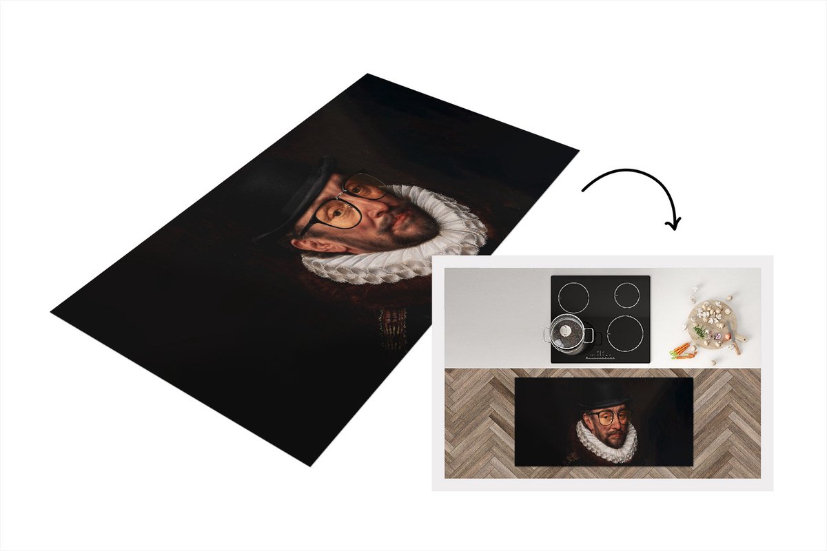 KitchenYeah Keukenloper - Loper keuken - Willem van Oranje - Adriaen Thomasz - Hoed - 120x60 cm - Keukenloper vinyl Multicolor