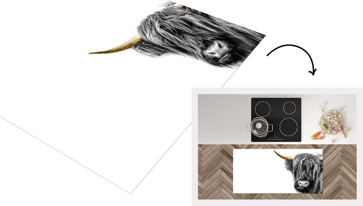 KitchenYeah Keukenloper - Loper keuken - Schotse hooglander - Zwart - Goud - Keukenloper vinyl, foto 2