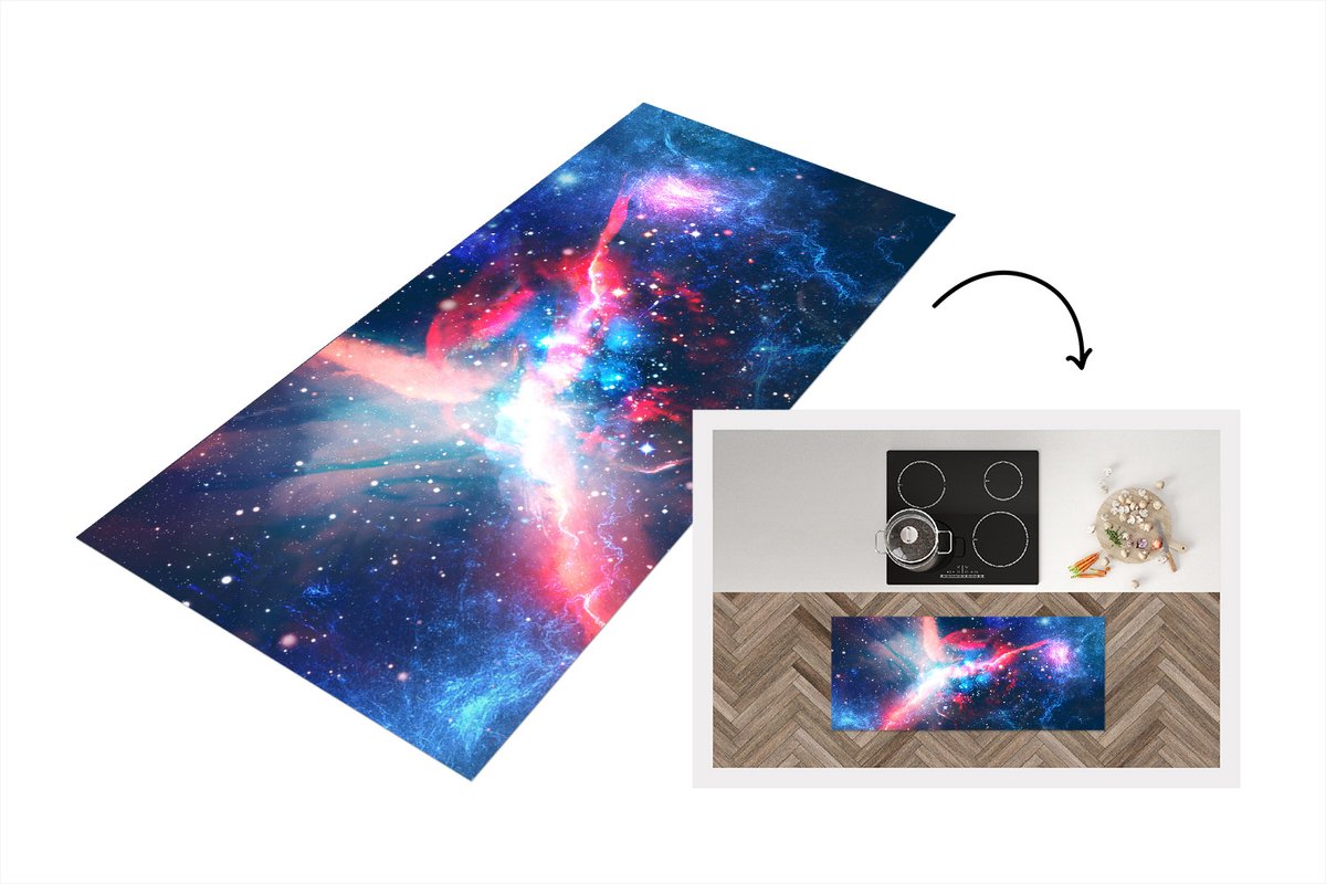 KitchenYeah Keukenloper - Loper keuken - Licht - Ruimte - Sterren - 120x50 cm - Keukenloper vinyl Multicolor
