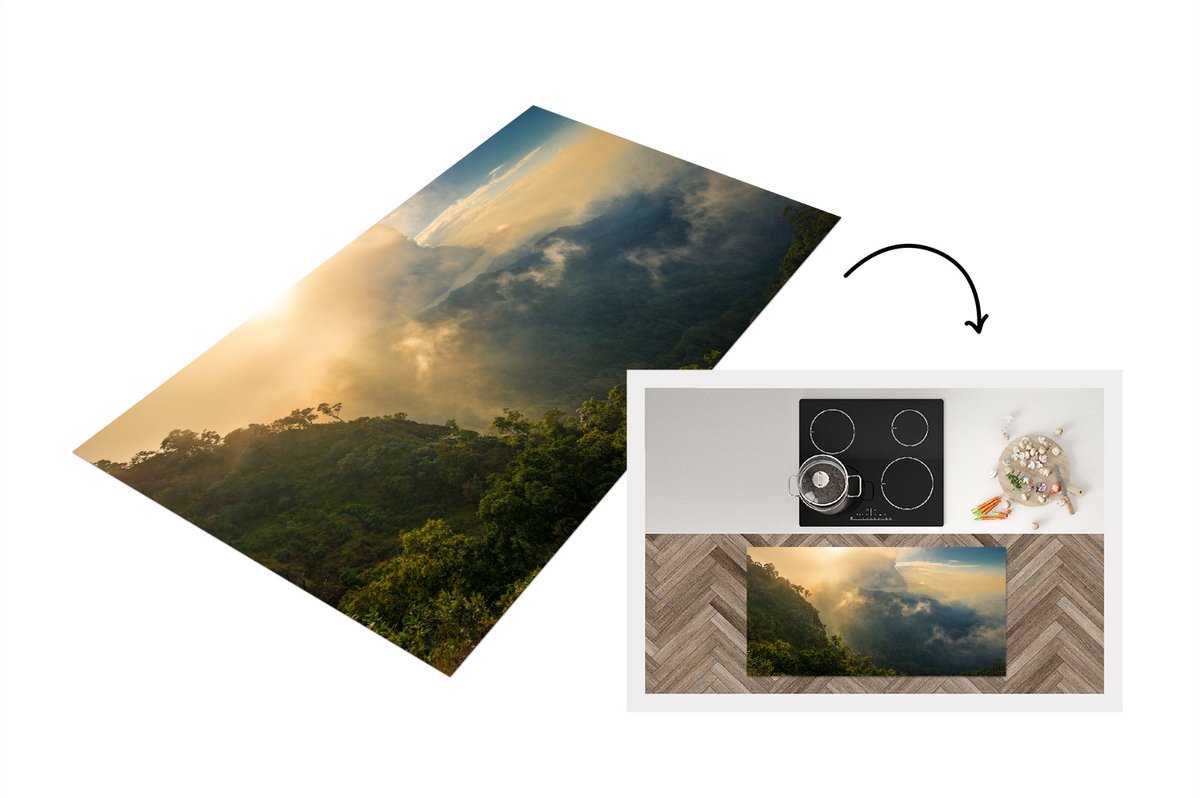 KitchenYeah Keukenloper - Loper keuken - Zonneschijn en wolken boven Thaise jungle - 120x60 cm - Keukenloper vinyl Multicolor