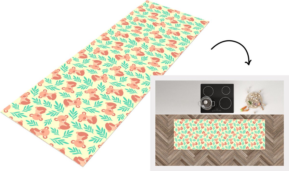 KitchenYeah Keukenloper - Loper keuken - Jungle - Patronen - Koala - Dier - 150x50 cm - Keukenloper vinyl Multicolor