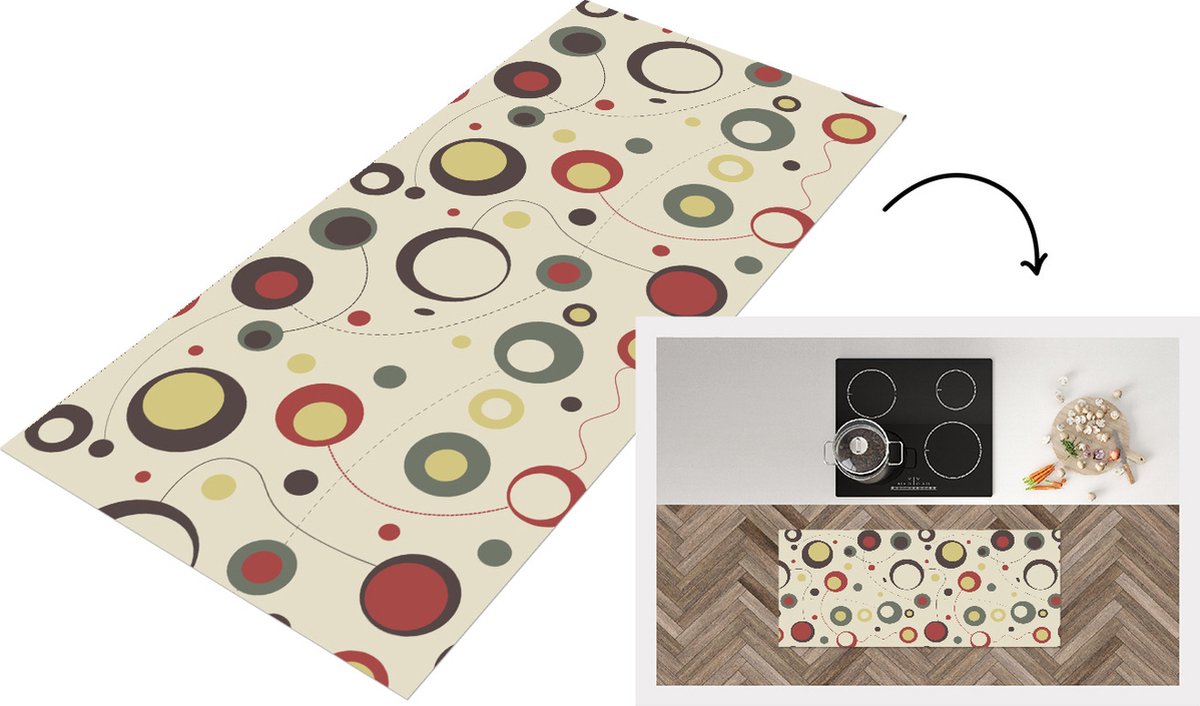 KitchenYeah Keukenloper - Loper keuken - Cirkel - Lijn - Design - 120x50 cm - Keukenloper vinyl Multicolor