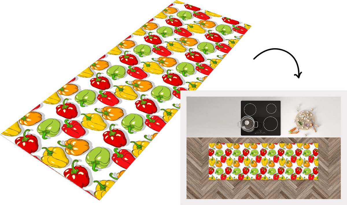 KitchenYeah Keukenloper - Loper keuken - Patroon - Eten - Paprika - 180x60 cm - Keukenloper vinyl Multicolor