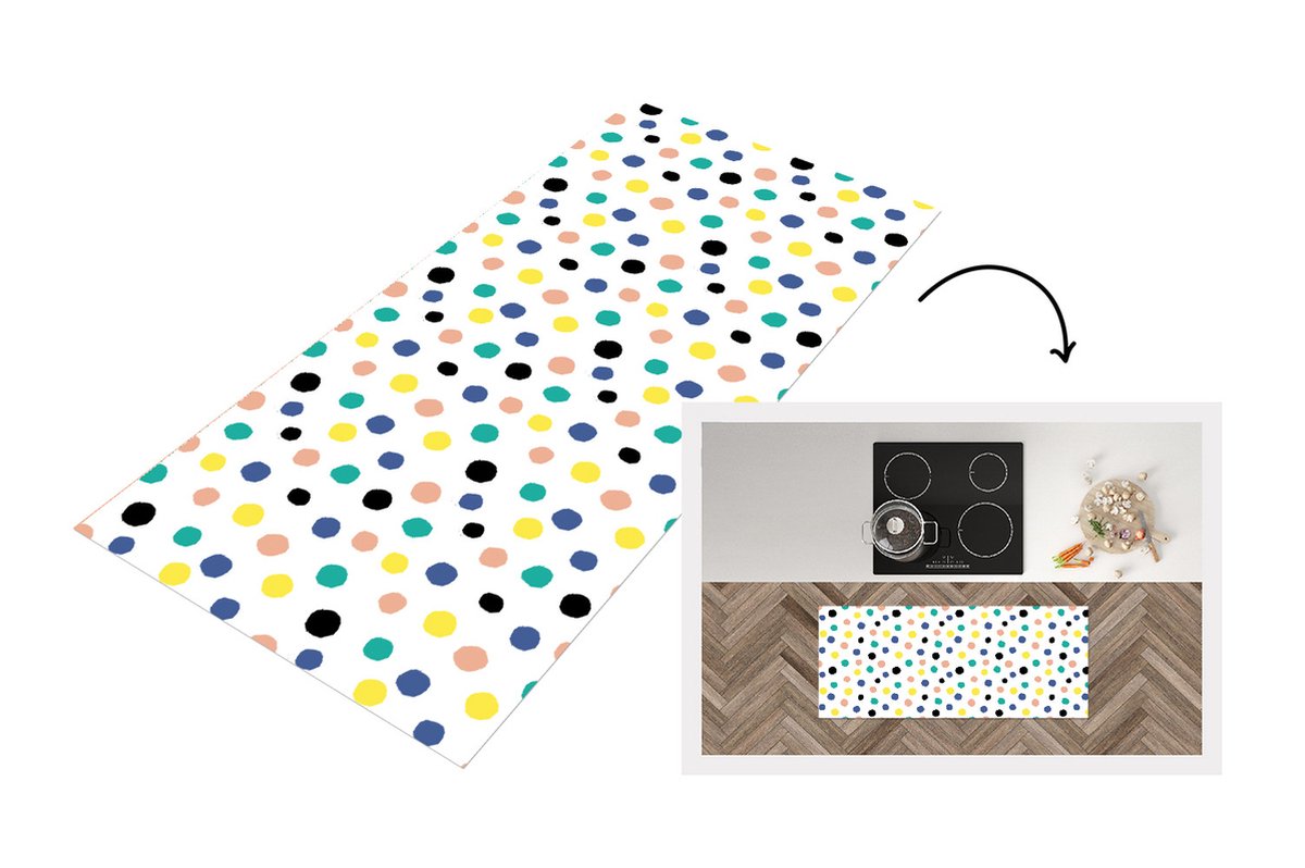 KitchenYeah Keukenloper - Loper keuken - Stippen - Patronen - Geel - 120x50 cm - Keukenloper vinyl