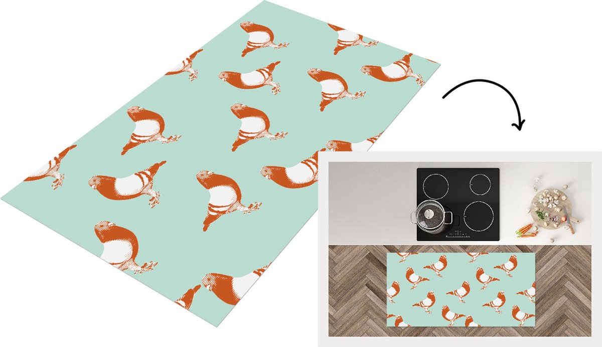 KitchenYeah Keukenloper - Loper keuken - Duif - Vogel - Patroon - 120x60 cm - Keukenloper vinyl Multicolor