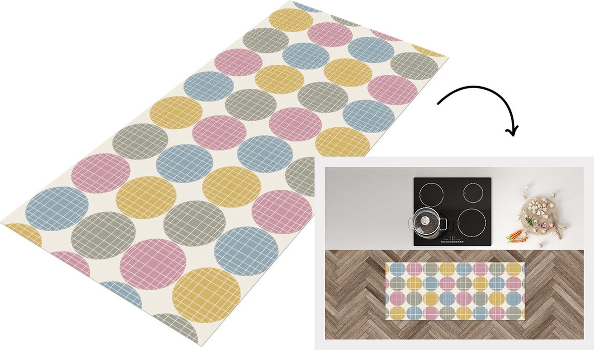 KitchenYeah Keukenloper - Loper keuken - Stippen - Lijn - Patroon - 120x50 cm - Keukenloper vinyl Multicolor
