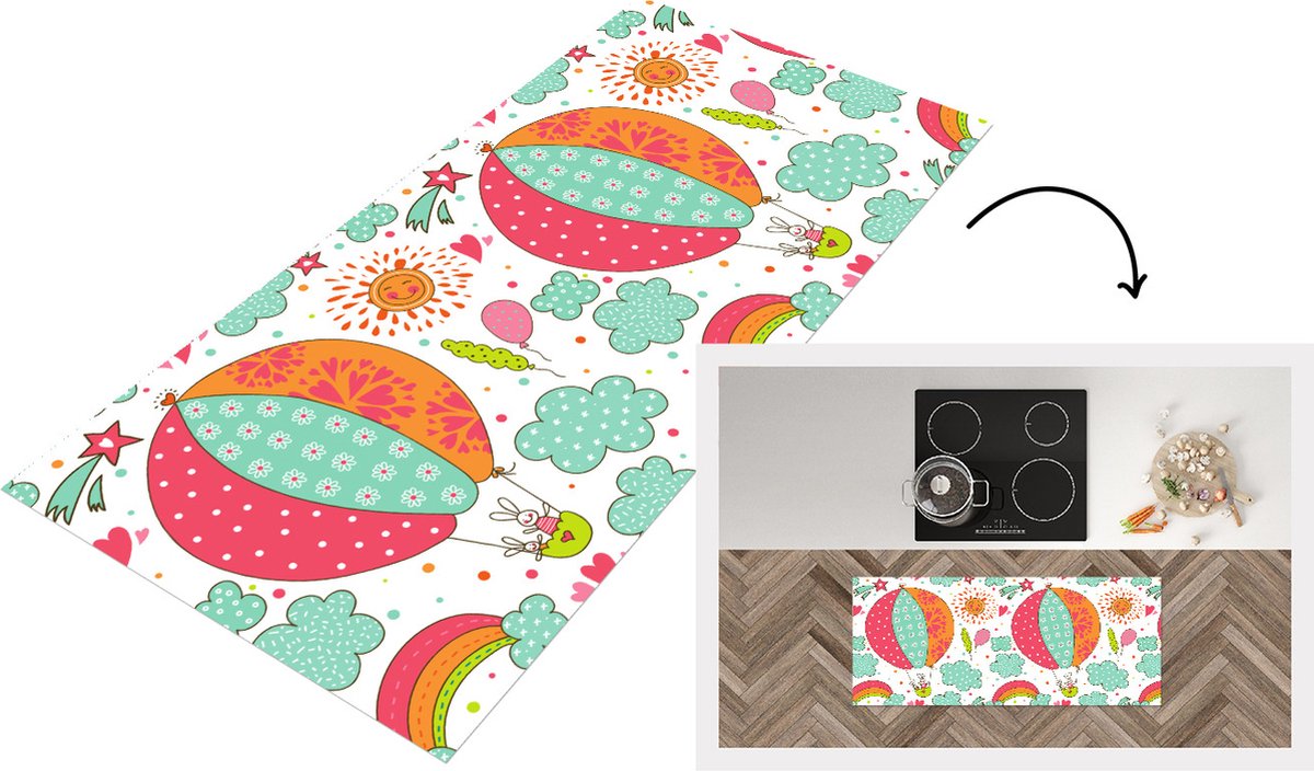 KitchenYeah Keukenloper - Loper keuken - Konijn - Patroon - Baby - 120x50 cm - Keukenloper vinyl Multicolor