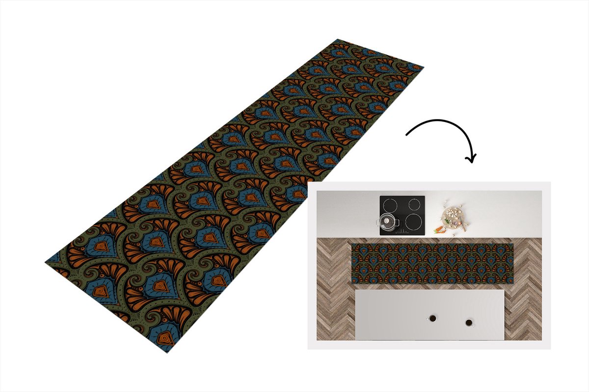 KitchenYeah Keukenloper - Loper keuken - Patronen - Abstract - Groen - Jaren 20 - 200x50 cm - Keukenloper vinyl Multicolor