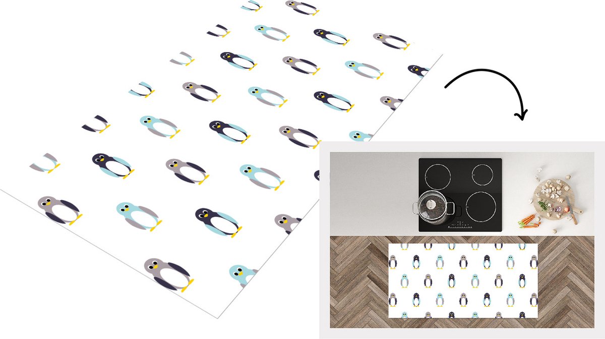 KitchenYeah Keukenloper - Loper keuken - Design - Dieren - Pinguïn - 120x60 cm - Keukenloper vinyl Multicolor