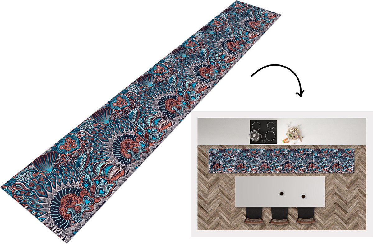 KitchenYeah Keukenloper - Loper keuken - Vis - Koraal - Onderwater - Abstract - Patroon - 300x50 cm - Keukenloper vinyl Multicolor