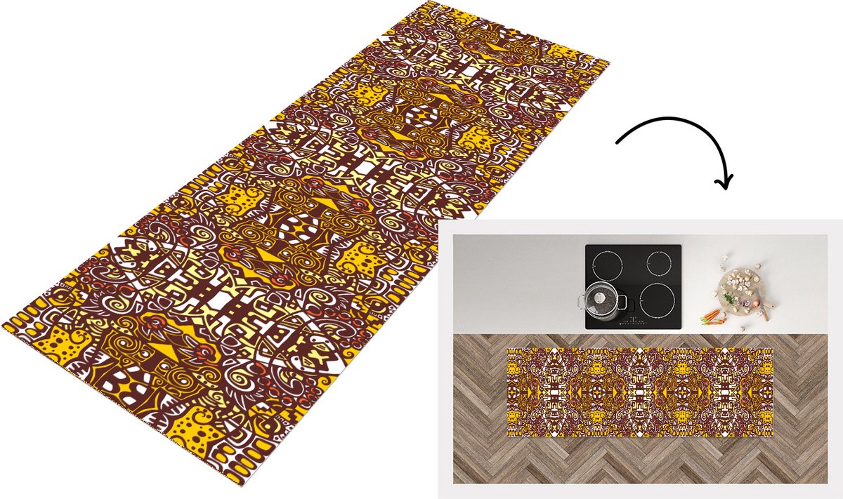 KitchenYeah Keukenloper - Loper keuken - Patroon - Azteken - Mexico - 180x60 cm - Keukenloper vinyl Multicolor