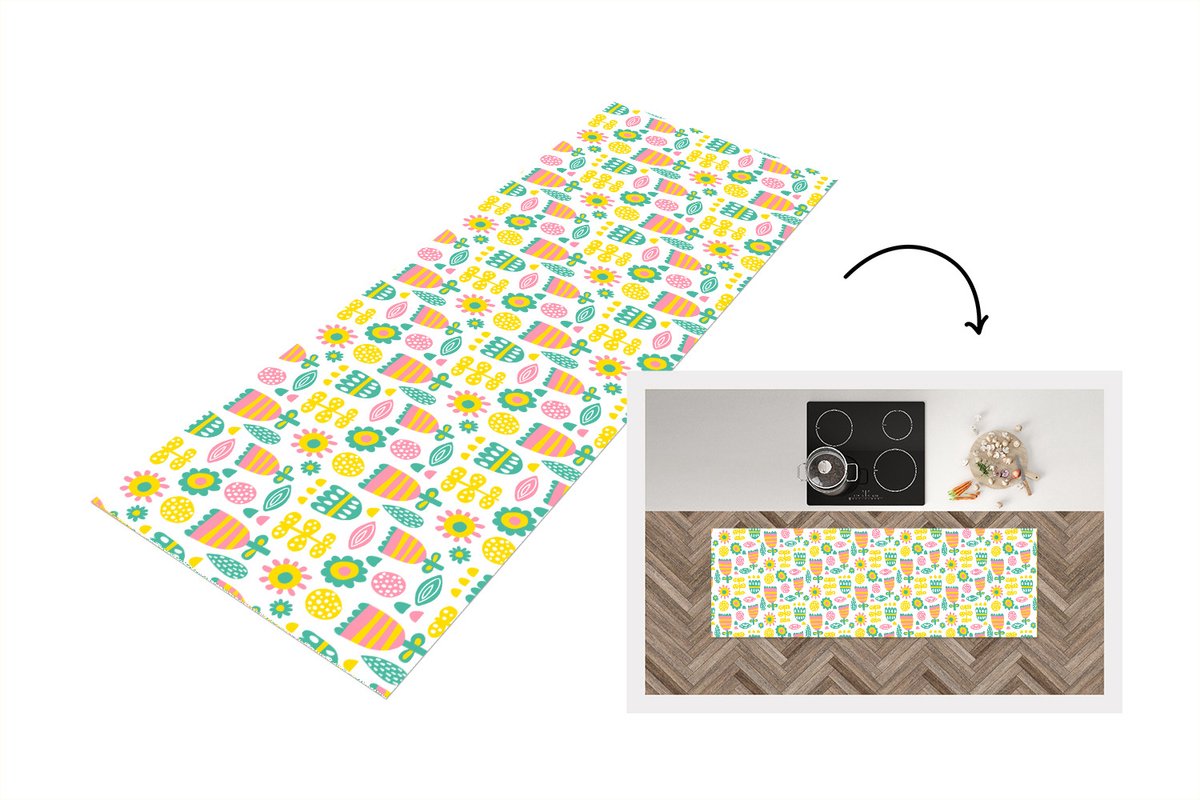KitchenYeah Keukenloper - Loper keuken - Scandinavisch - Bloemen - Lente - Patroon - Keukenloper vinyl multicolor, foto 2