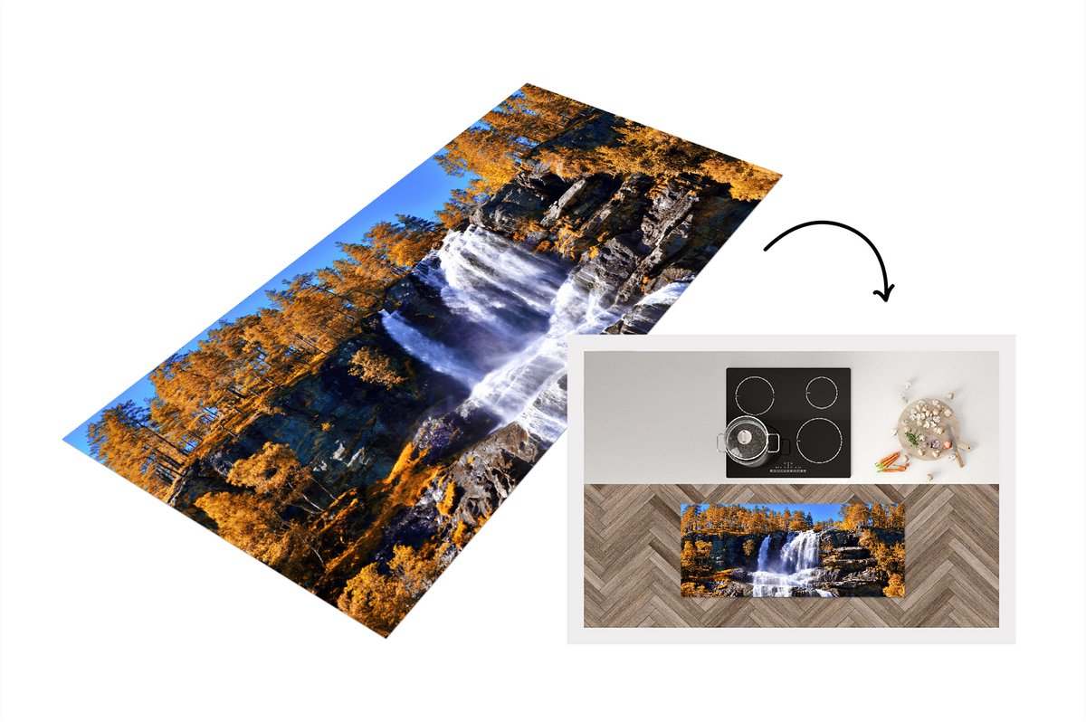 KitchenYeah Keukenloper - Loper keuken - Waterval - Noorwegen - Natuur - 120x50 cm - Keukenloper vinyl Multicolor