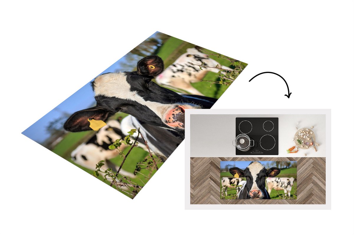 KitchenYeah Keukenloper - Loper keuken - Koeien - Hek - Gras - Dieren - 120x60 cm - Keukenloper vinyl Multicolor