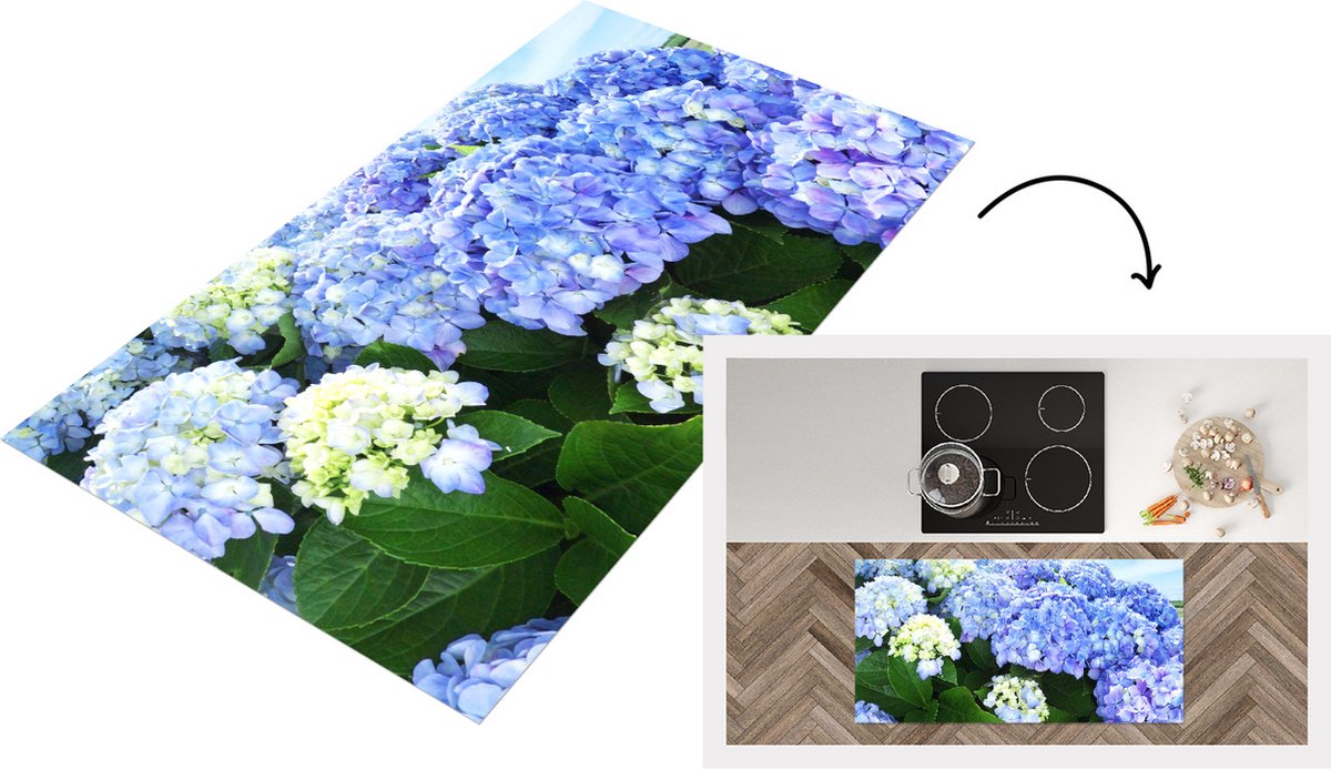 KitchenYeah Keukenloper - Loper keuken - Japanse hortensia bloemen - 120x60 cm - Keukenloper vinyl Multicolor
