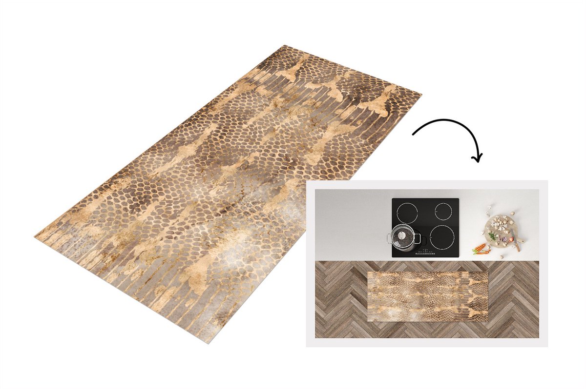 KitchenYeah Keukenloper - Loper keuken - Slangenprint - Goud - Chic - 120x50 cm - Keukenloper vinyl Multicolor