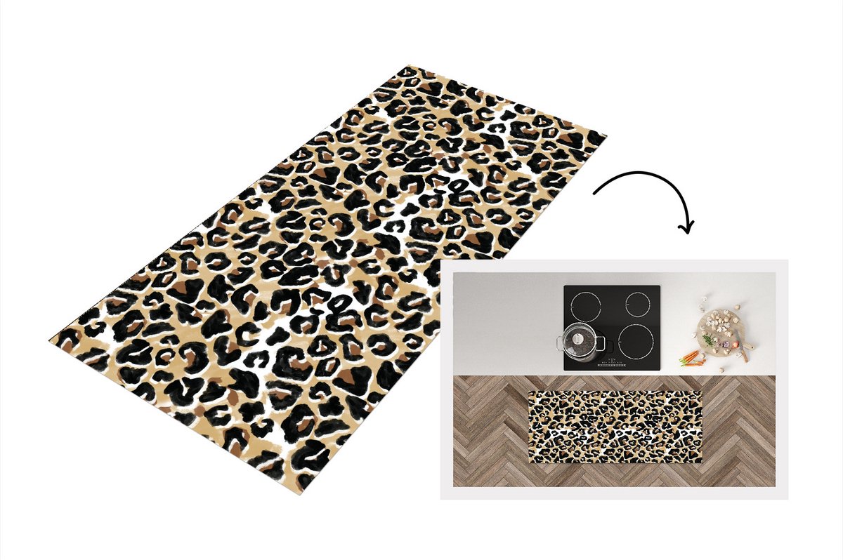 KitchenYeah Keukenloper - Loper keuken - Panterprint - Bruin - Waterverf - 120x50 cm - Keukenloper vinyl Multicolor