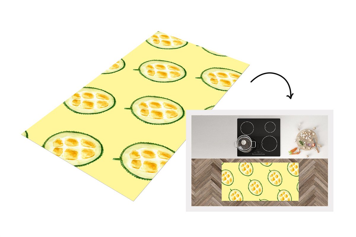 KitchenYeah Keukenloper - Loper keuken - Fruit - Citrus - Patronen - Geel - 120x60 cm - Keukenloper vinyl Multicolor