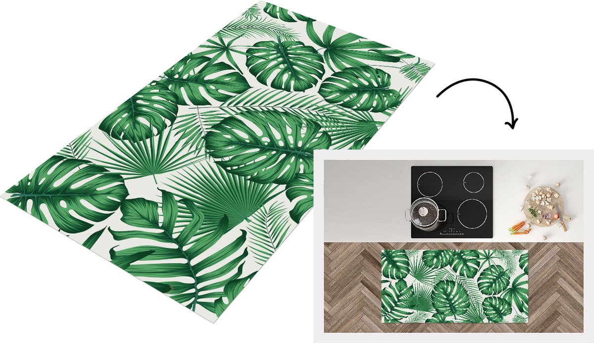 KitchenYeah Keukenloper - Loper keuken - Tropisch - Jungle - Bladeren - 120x60 cm - Keukenloper vinyl Multicolor
